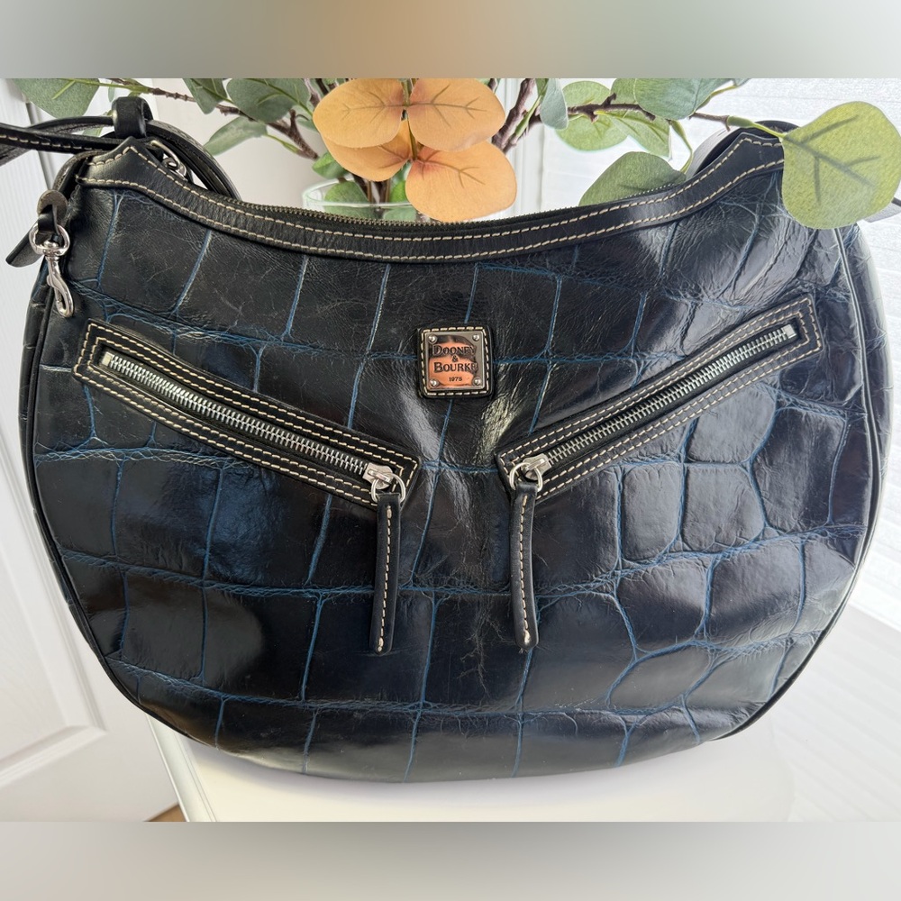 Dooney & Bourke Alto Croc Embossed Leather Satchel Tote - Vintage Italian Made
